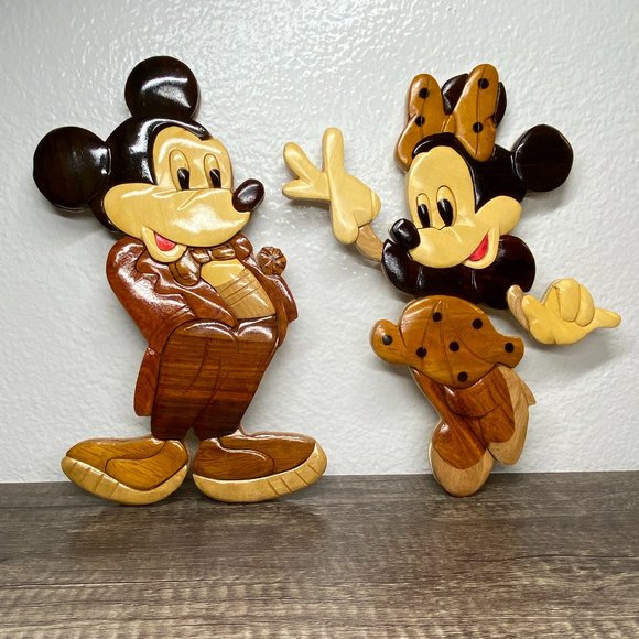 Vintage Disney Mickey N Minnie Mouse Wall Hanging Wood Art Sculpture NEW - Picture 1 of 10